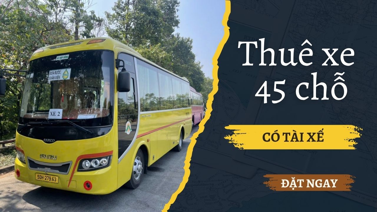 Xe khách Thuê xe 45 chỗ có tài xế đời mới Universe Thaco Tracomeco, ngoại thất sang trọng phục vụ du lịch đoàn.